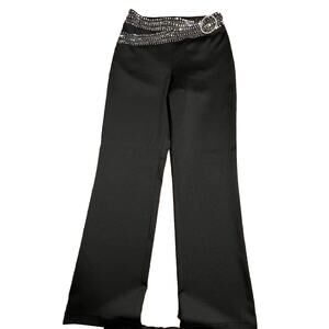 Vintage Ribkoff Trends Satin Knit Embellished Flare Pants Sz 10 Black 6408